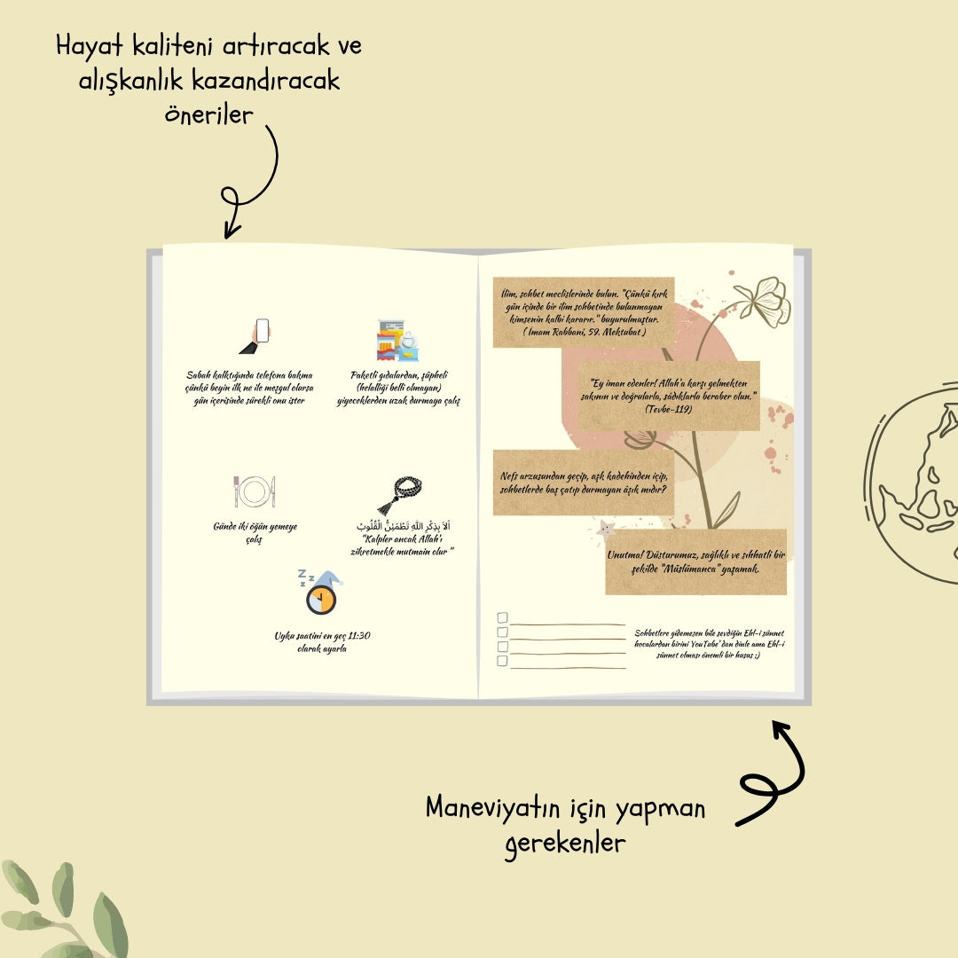 İbadet Rehberi İslami Planlayıcı Çiçek Desenli Kapak